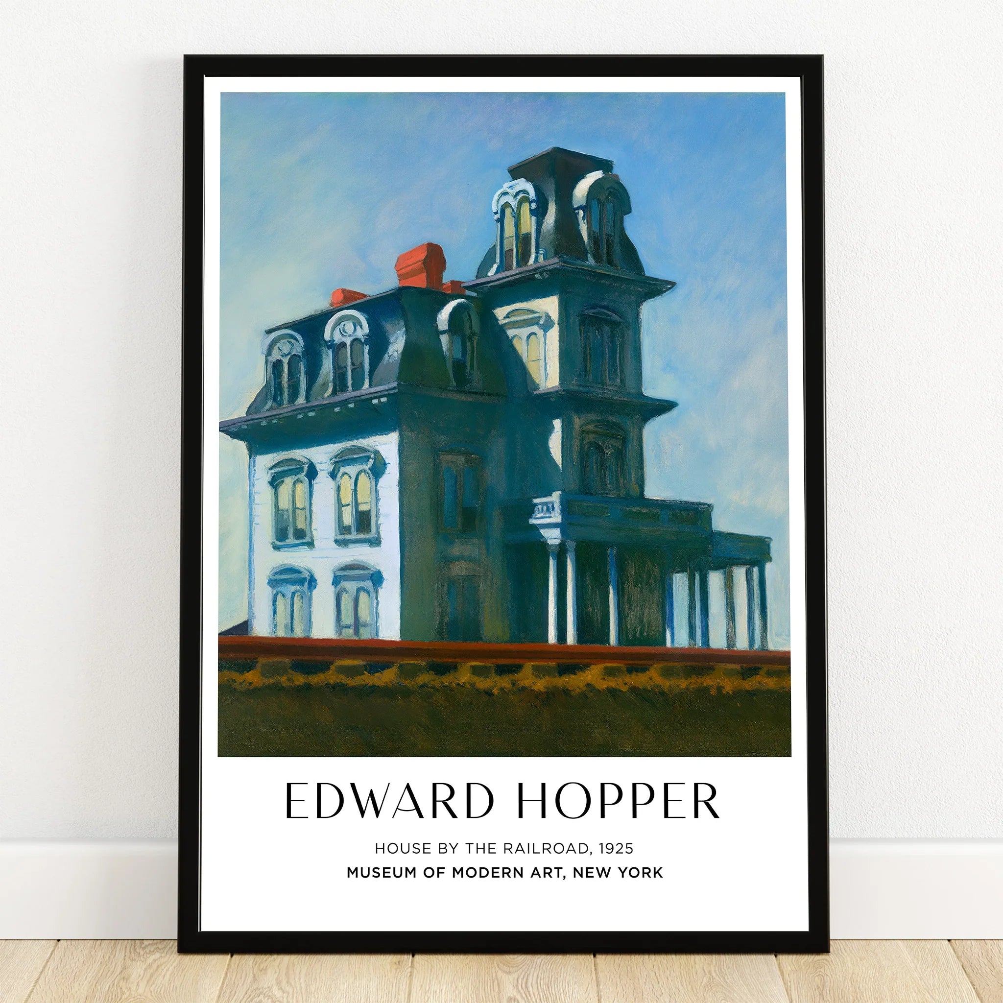 Edward Hopper art print of House by the Railroad in black frame, wall art home decor