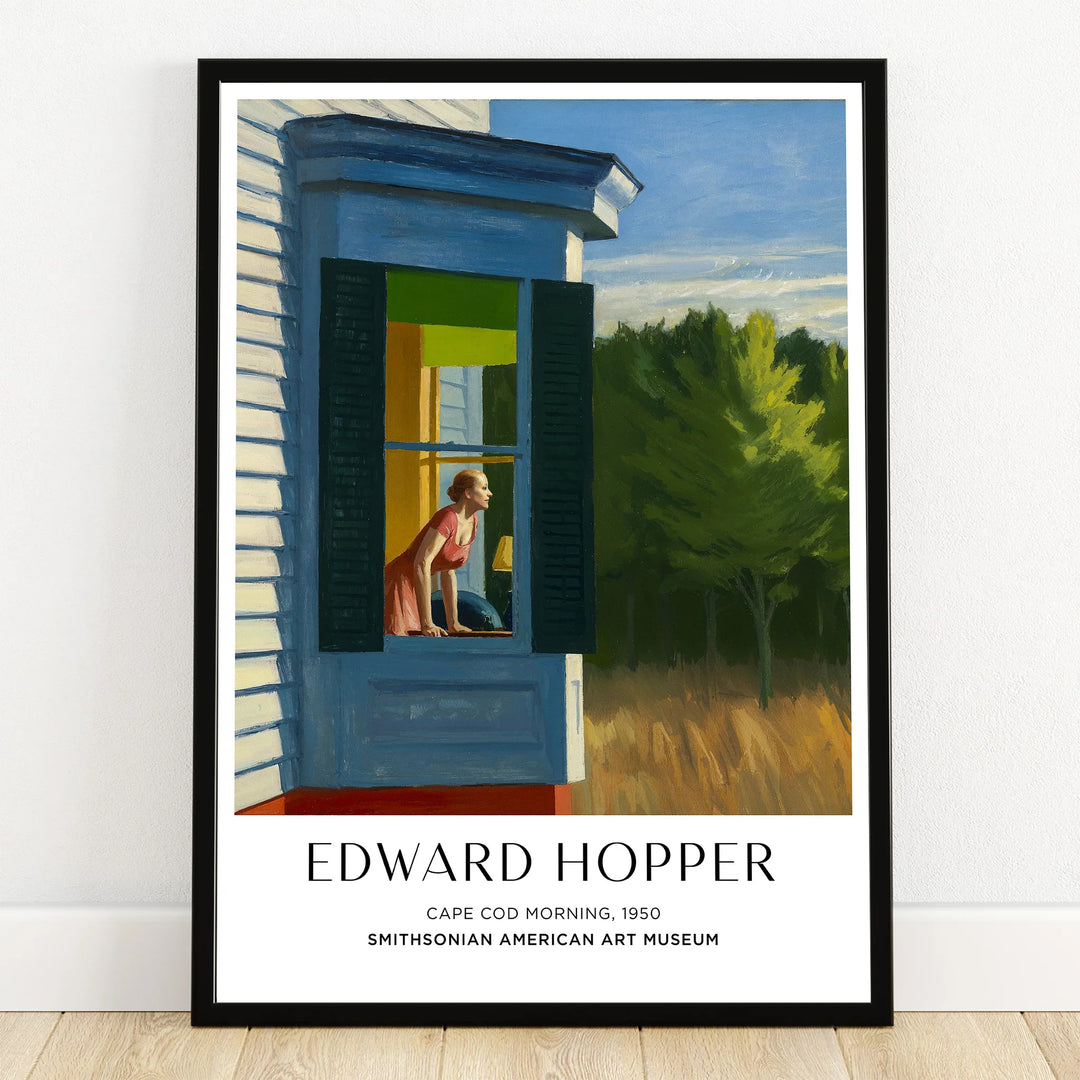 Framed Edward Hopper art print of a woman at a window, Cape Cod Morning, home wall decor