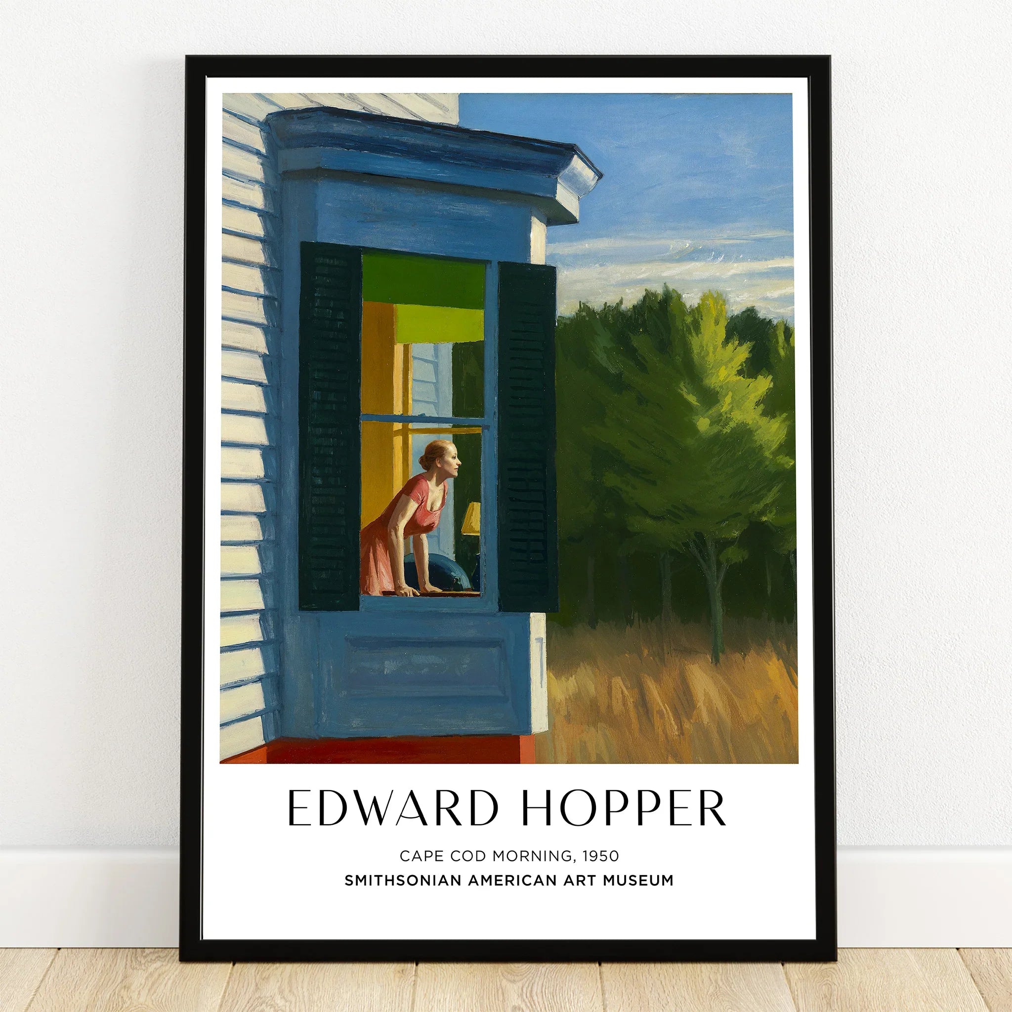 Framed Edward Hopper art print of a woman at a window, Cape Cod Morning, home wall decor