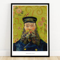 Framed wall art print of a bearded man in uniform, inspired by Vincent Van Gogh, on floral background.