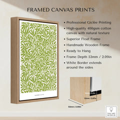Framed canvas print with green botanical pattern, float wooden frame, home wall art decor