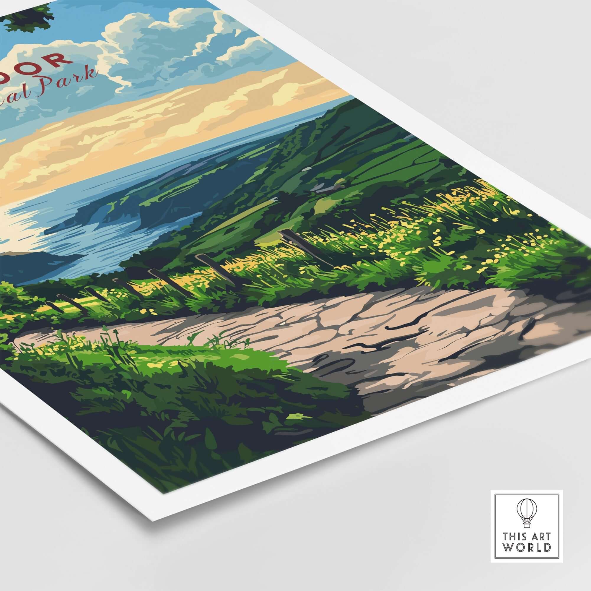 Exmoor England Poster featuring picturesque landscape and scenic views of Exmoor National Park.