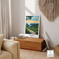 Exmoor England Wall Art Print showcasing the scenic beauty of rolling hills and vibrant landscapes.