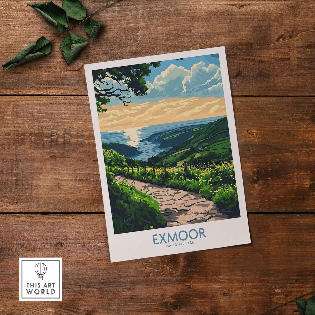 Exmoor England wall art print showcasing stunning coastal scenery and lush greenery, perfect for home decor.