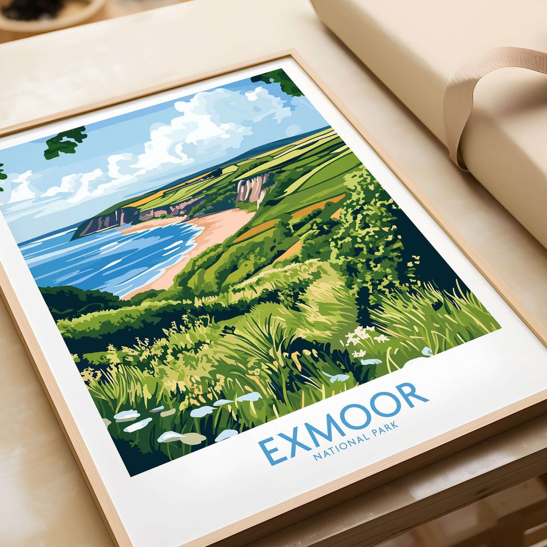 Exmoor National Park Travel Print showcasing stunning landscapes and coastal views, perfect for nature lovers.