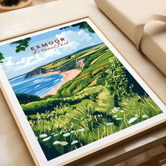 Exmoor Print featuring scenic view of Exmoor National Park with lush greenery and coastline.
