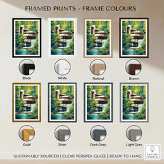 Fallingwater framed art print in 8 frame colors: black, white, natural, brown, gold, silver, dark grey, light grey