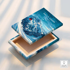 Falls Creek Travel Poster - Australia showcasing vibrant mountain scenery and ski slopes in a decorative box.