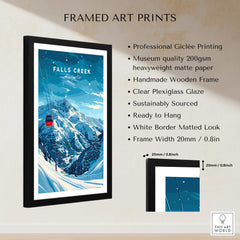 Falls Creek Travel Poster - Australia framed art print showcasing ski slopes and mountain views.