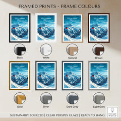 Falls Creek Travel Poster - Australia framed prints options in various colors including black, white, natural, brown, gold, silver, dark grey, light grey