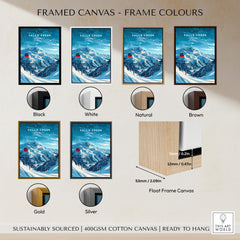 Framed canvas color options for Falls Creek Travel Poster - Australia showcasing various frame styles.