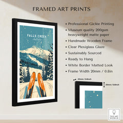 Falls Creek Wall Art framed print showcasing skiing in winter mountains with wooden frame and professional giclée printing.