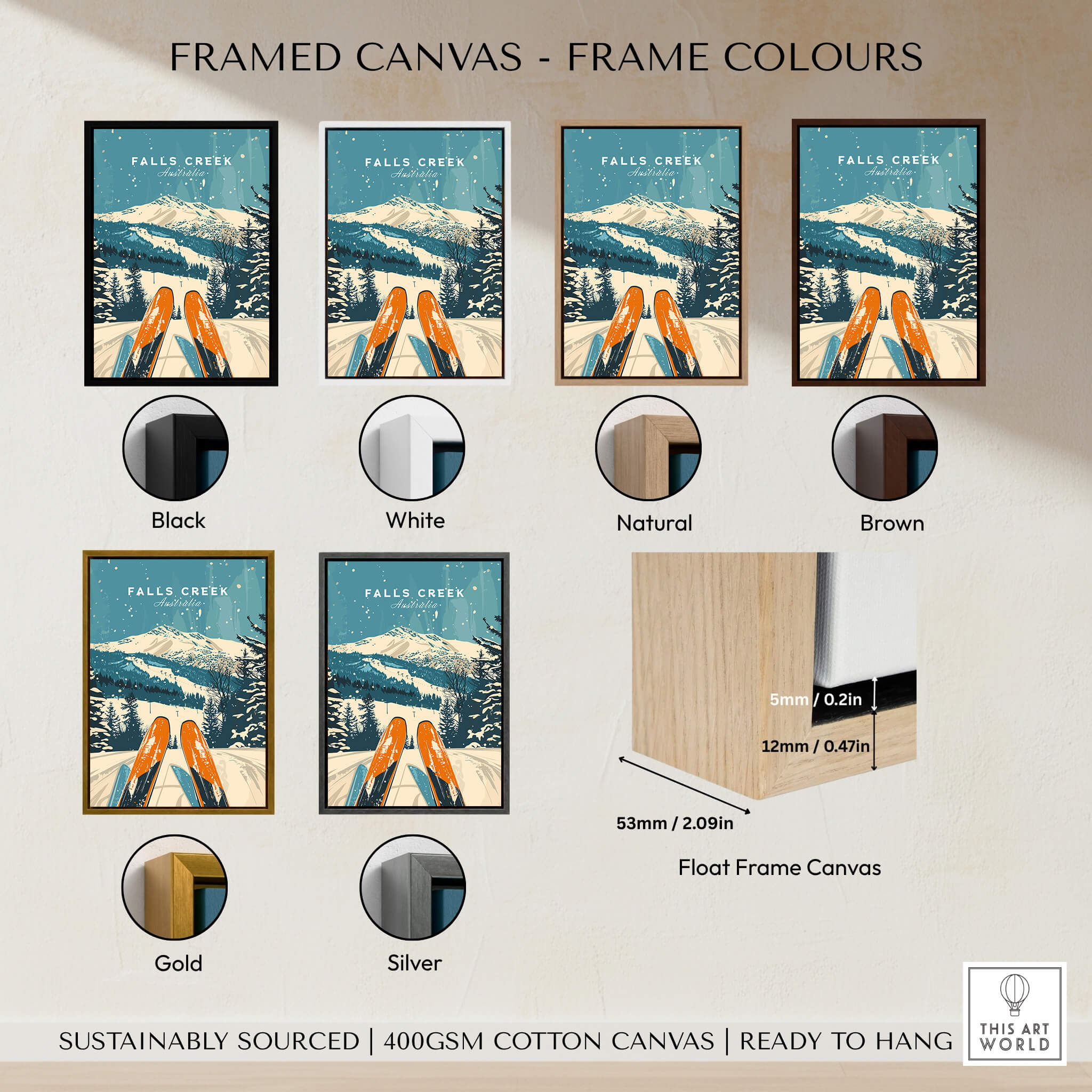 Falls Creek Wall Art in various frame colors including black, white, natural, brown, gold, and silver options.