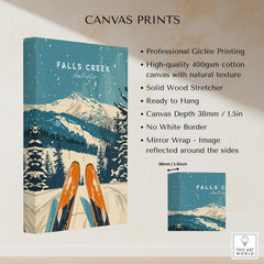 Falls Creek Wall Art featuring mountain scenery and ski design, perfect for home decor.