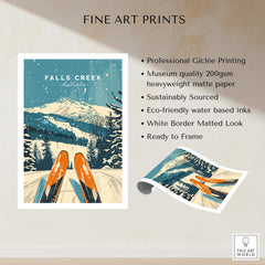 Falls Creek Wall Art showcasing a ski scene with vibrant colors and a snowy mountain backdrop, perfect for home decor.
