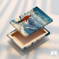 Falls Creek Print Australia ski-themed art box featuring a skier in a snowy landscape.