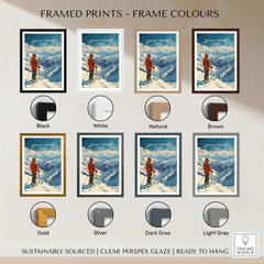 Framed prints showcasing frame colors for Falls Creek Print Australia ski poster options.
