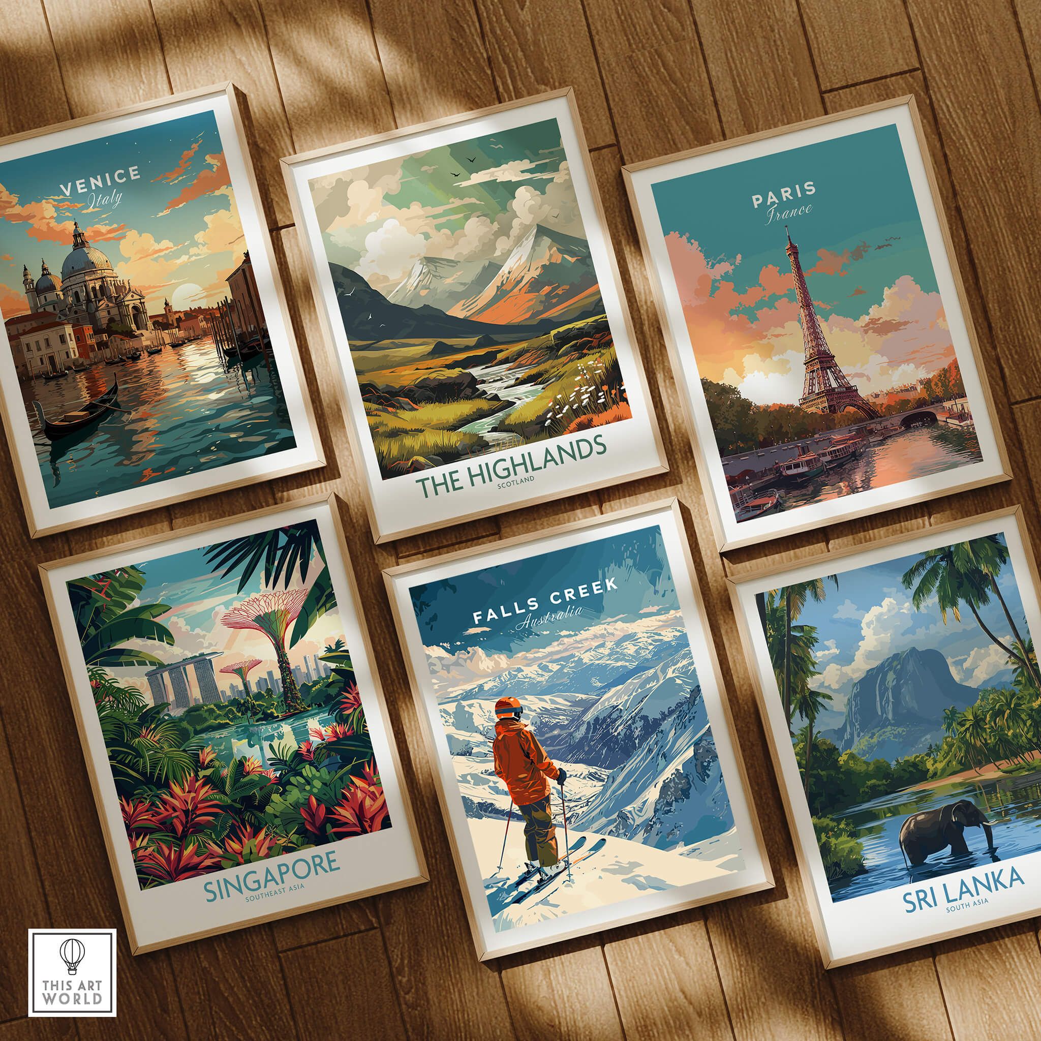 Beautiful collection of travel posters including Falls Creek Print Australia, showcasing iconic destinations.