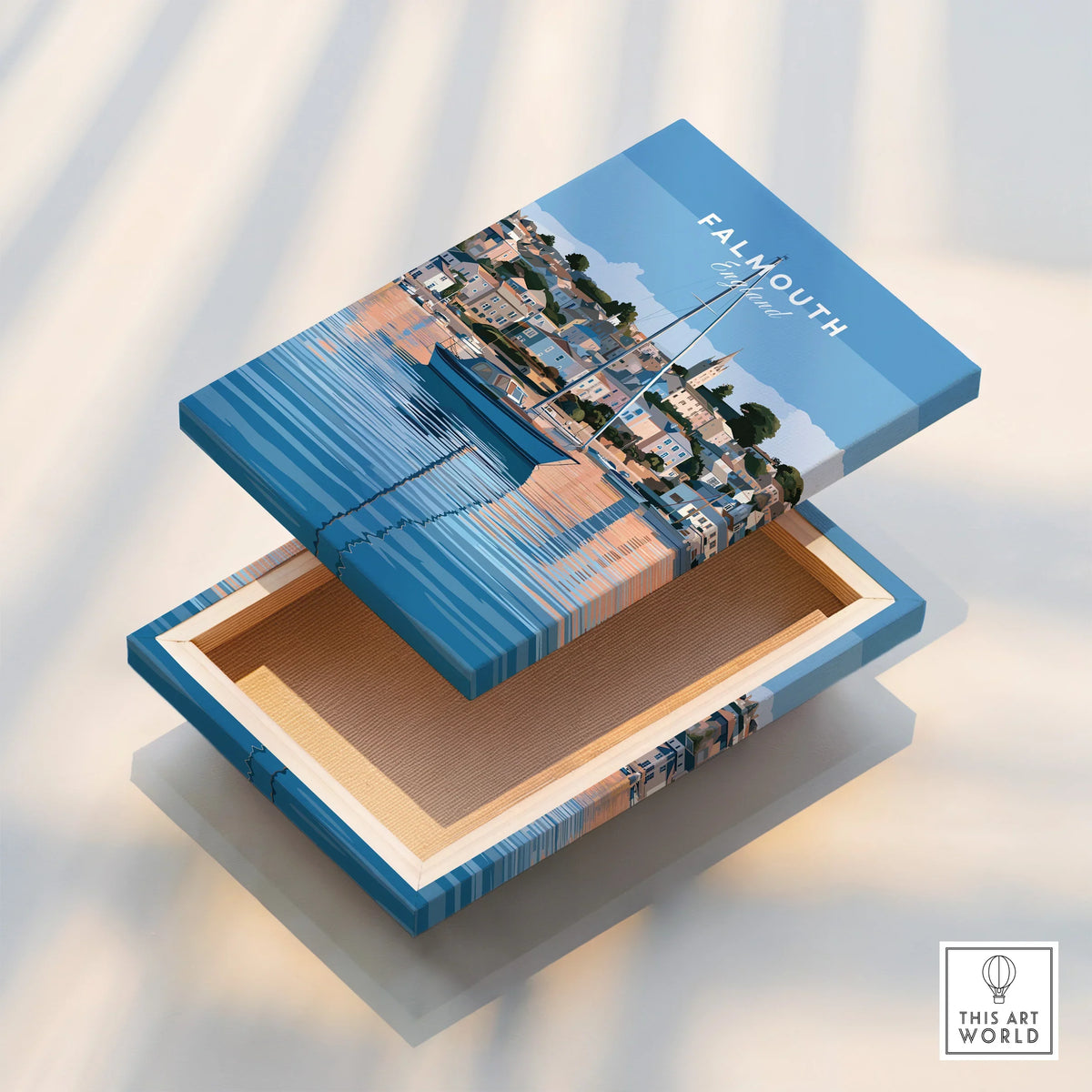 Falmouth Cornwall Estuary Travel Poster — stretched canvas print floating detail mirror edge