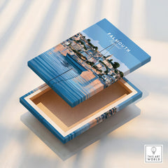 Falmouth Cornwall Estuary Travel Poster — stretched canvas print floating detail mirror edge