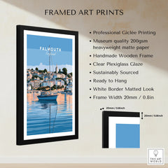 Falmouth Cornwall Estuary Travel Poster — framed print details measurements quality details
