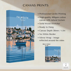 Falmouth Cornwall Estuary Travel Poster — canvas print stretched cotton canvas details
