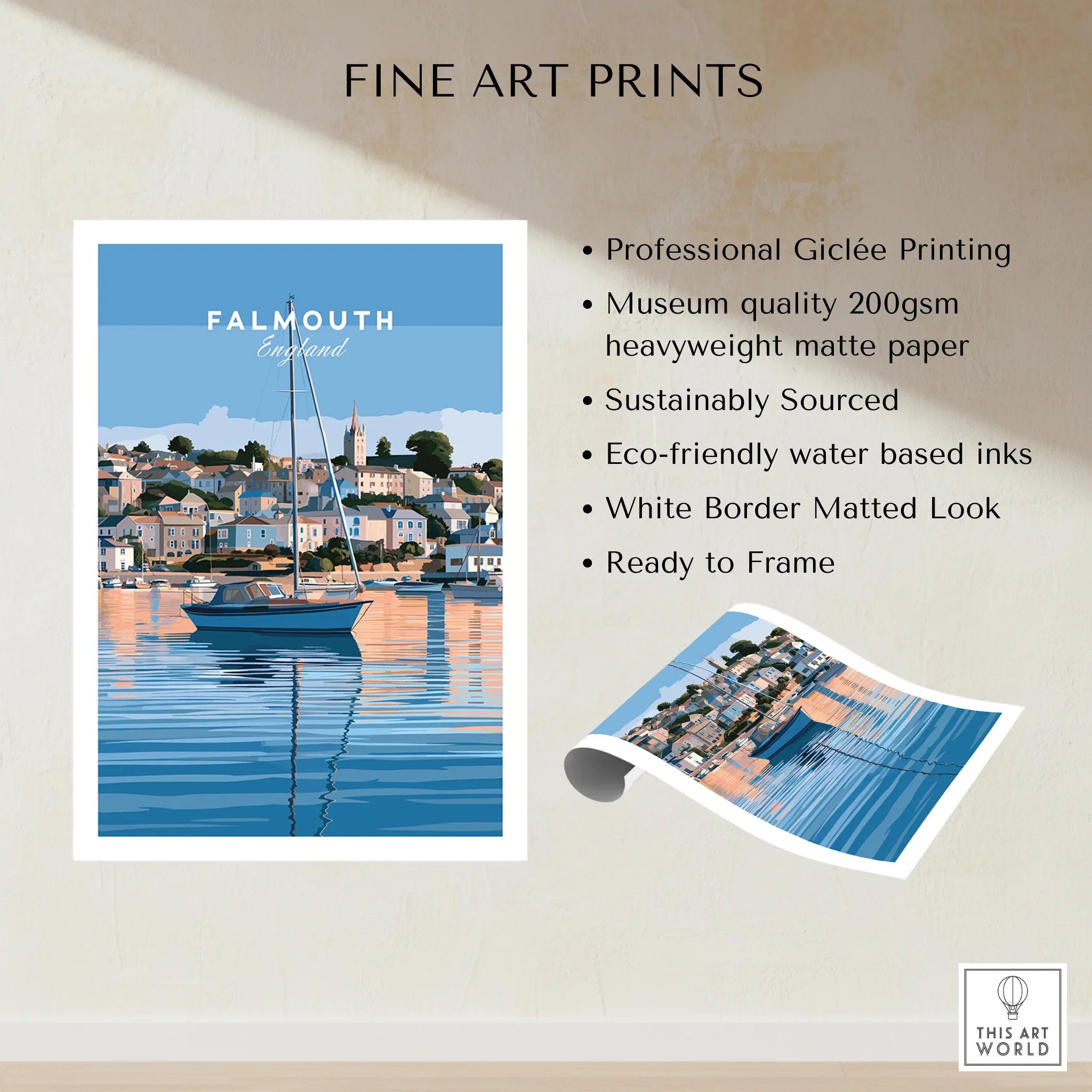 Falmouth Cornwall Estuary Travel Poster — fine art print unframed quality details