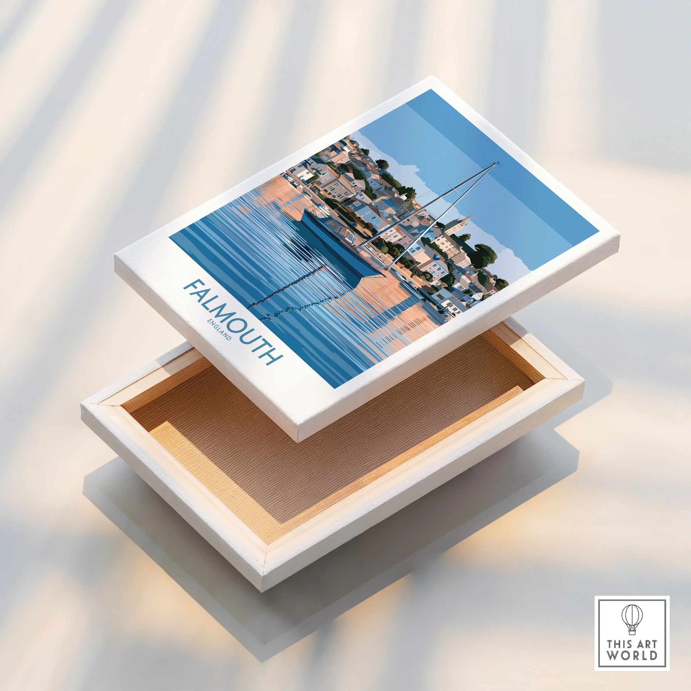 Falmouth Cornwall Waterfront Wall Art — stretched canvas print floating detail mirror edge