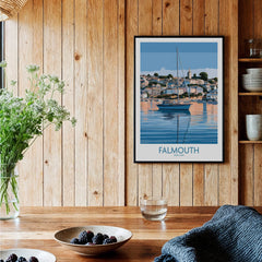 Falmouth Cornwall Waterfront Wall Art — black framed art print kitchen setting