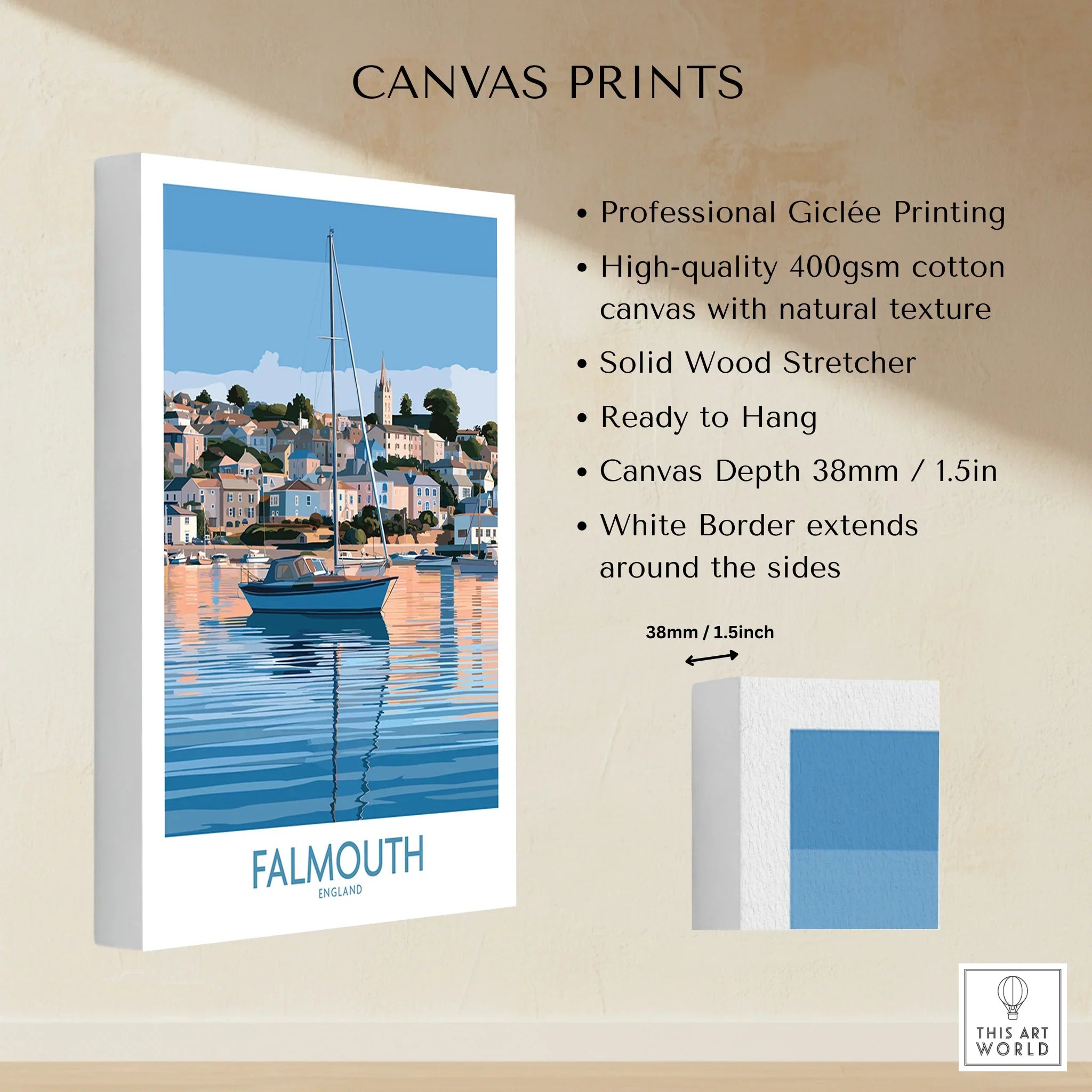 Falmouth Cornwall Waterfront Wall Art — canvas print stretched cotton canvas details