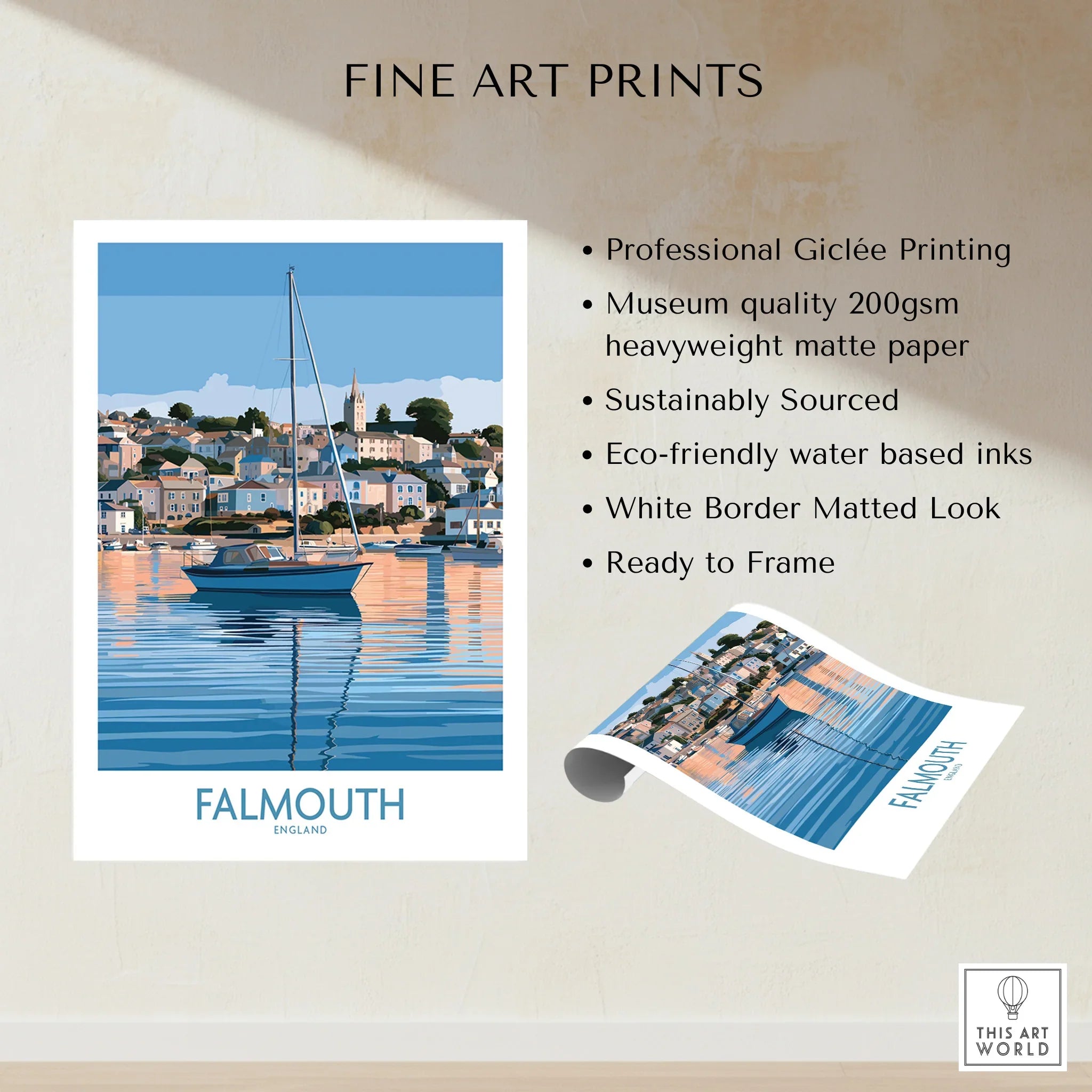Falmouth Cornwall Waterfront Wall Art — fine art print unframed quality details