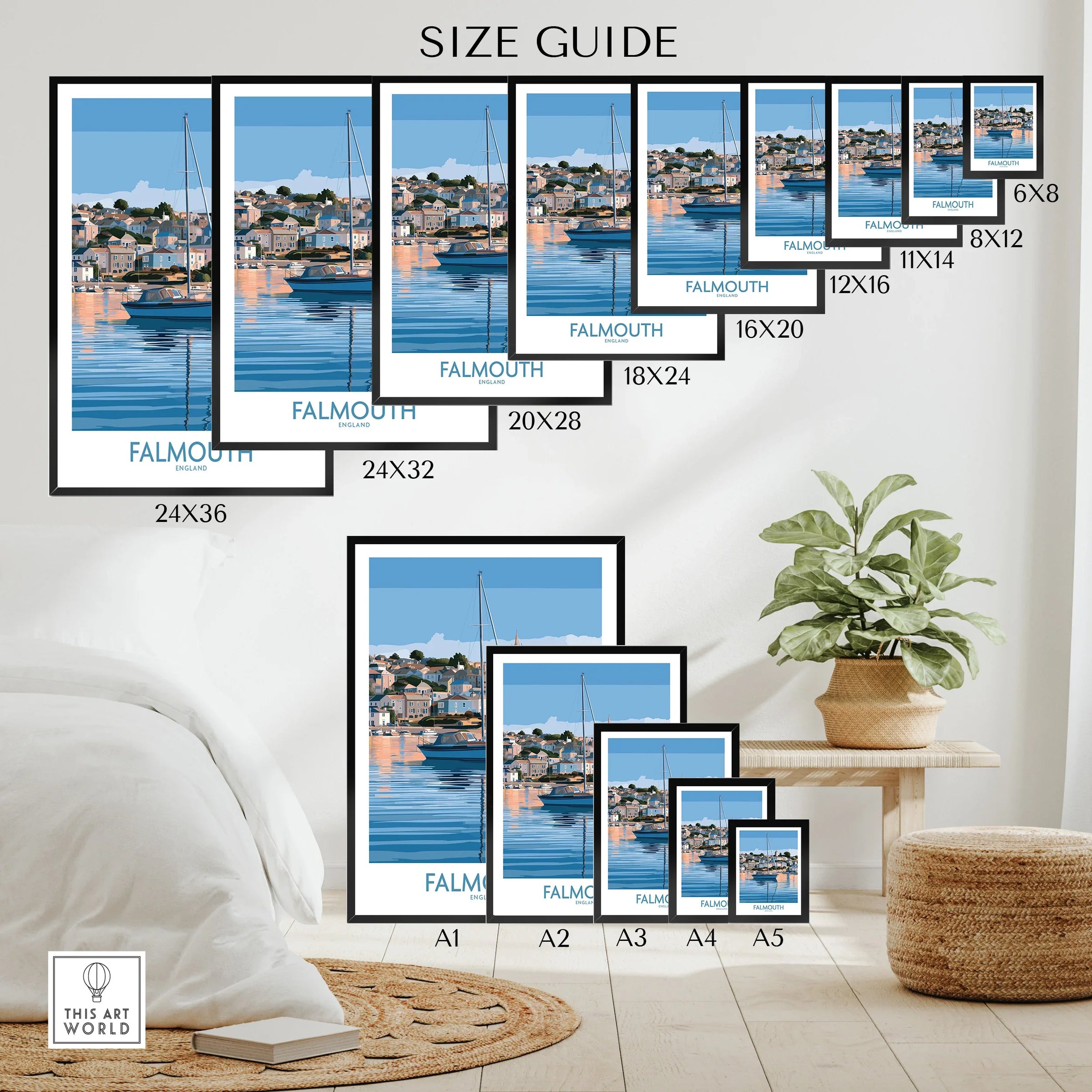 Falmouth Cornwall Waterfront Wall Art — wall art poster size guide thisartworld