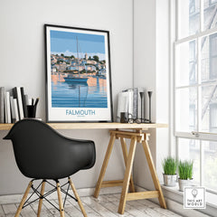 Falmouth Cornwall Waterfront Wall Art — framed poster black frame on office desk modern