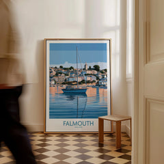 Falmouth Cornwall Waterfront Wall Art — framed canvas on floor man walking past
