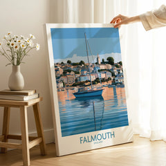 Falmouth Cornwall Waterfront Wall Art — canvas print mirror edge hand holding room setting