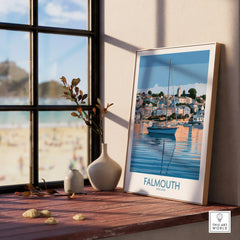 Falmouth Cornwall Waterfront Wall Art — framed print window view natural wood frame