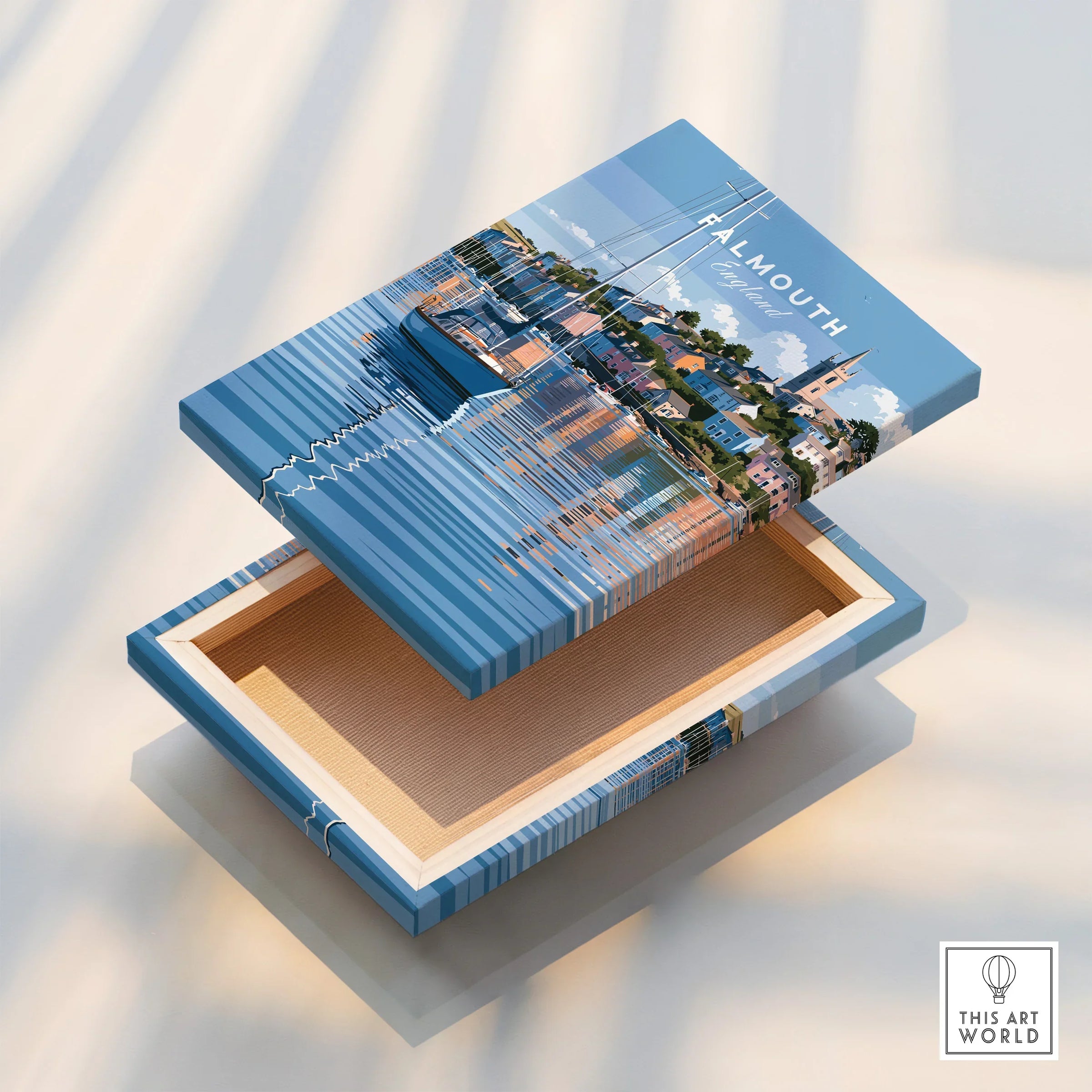 Falmouth Cornwall Moored Yachts Travel Poster — stretched canvas print floating detail mirror edge
