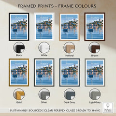 Falmouth Cornwall Moored Yachts Travel Poster — framed print colour options