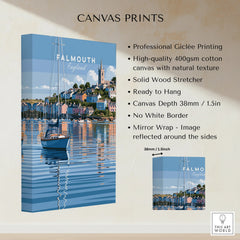 Falmouth Cornwall Moored Yachts Travel Poster — canvas print stretched cotton canvas details