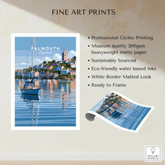 Falmouth Cornwall Moored Yachts Travel Poster — fine art print unframed quality details