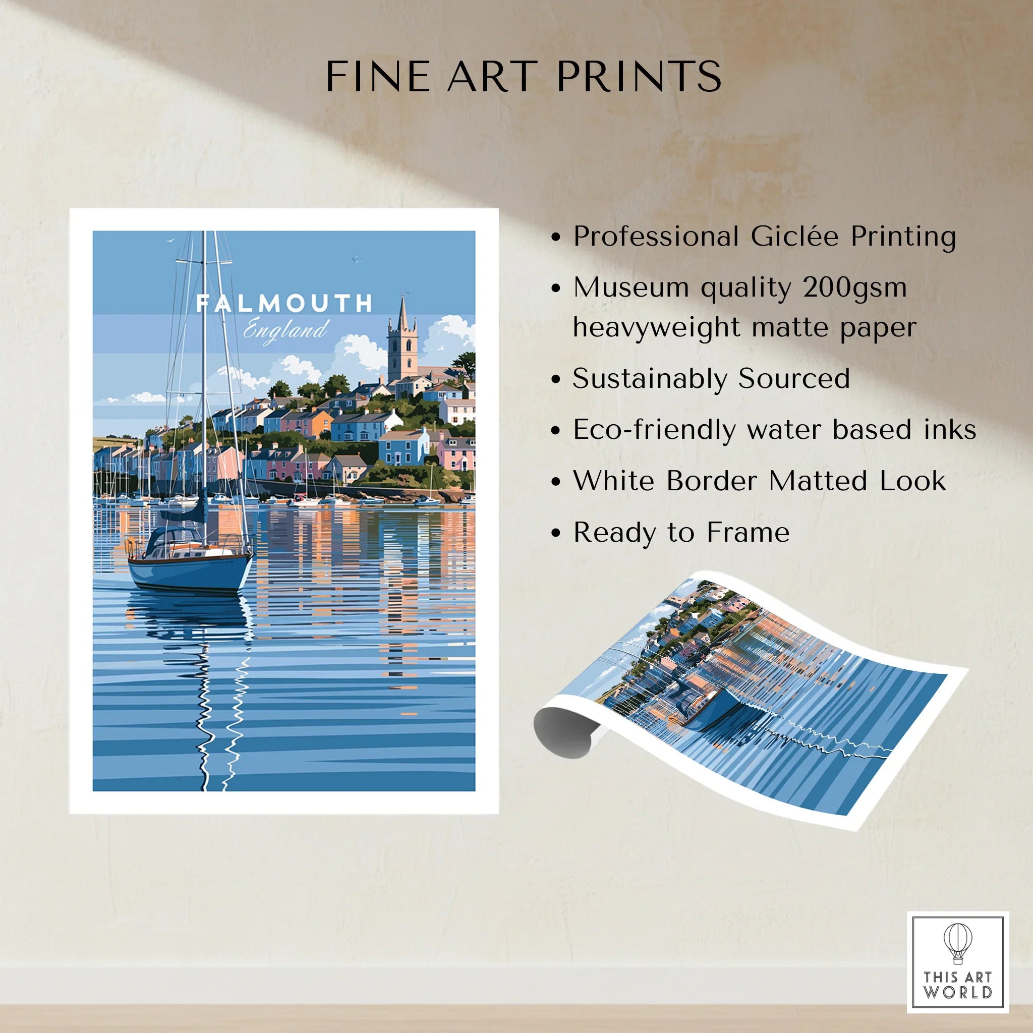 Falmouth Cornwall Moored Yachts Travel Poster — fine art print unframed quality details
