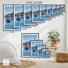 Falmouth Cornwall Moored Yachts Travel Poster — wall art poster size guide thisartworld