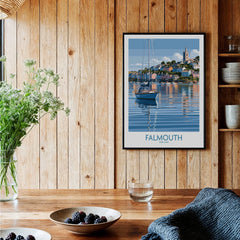 Falmouth Cornwall Harbour Reflections Wall Art — black framed art print kitchen setting