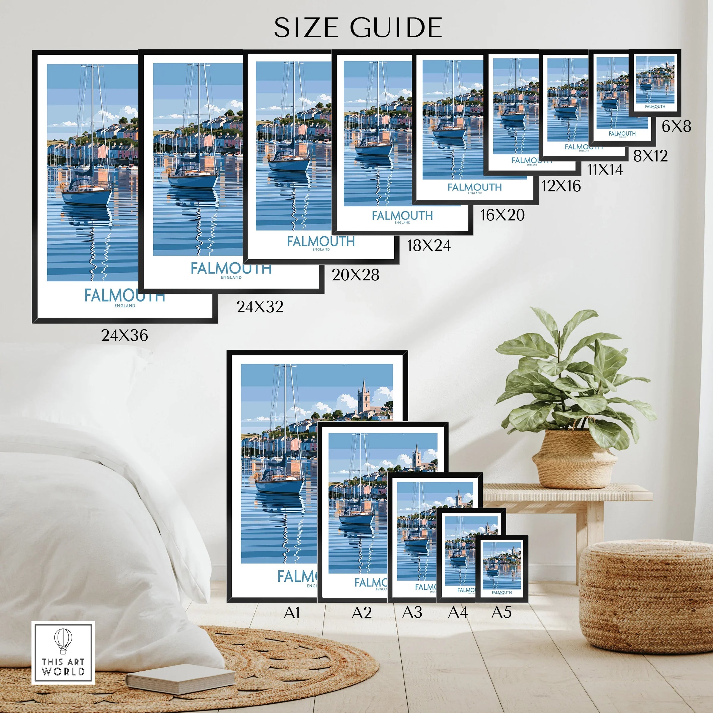 Falmouth Cornwall Harbour Reflections Wall Art — wall art poster size guide thisartworld
