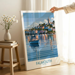 Falmouth Cornwall Harbour Reflections Wall Art — canvas print mirror edge hand holding room setting