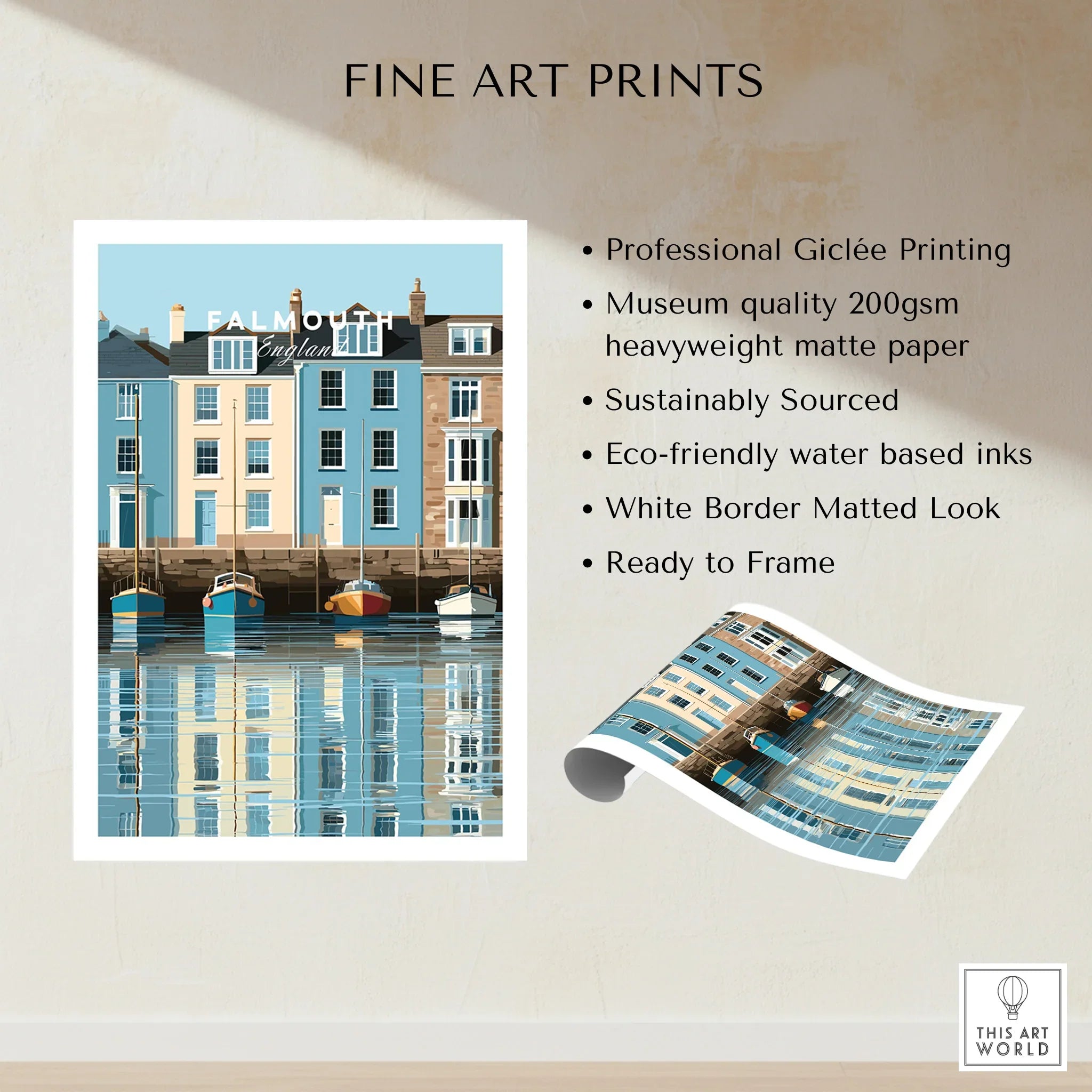 Falmouth Cornwall Harbour Travel Poster — fine art print unframed quality details
