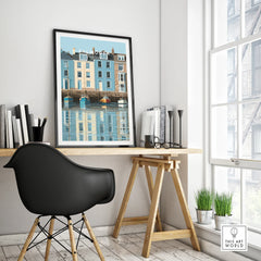 Falmouth Cornwall Harbour Travel Poster — framed poster black frame on office desk modern