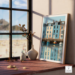 Falmouth Cornwall Harbour Travel Poster — framed print window view natural wood frame