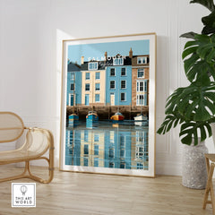 Falmouth Cornwall Harbour Travel Poster — large framed print room setting chair plant