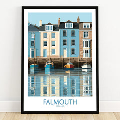 Falmouth Cornwall Quayside Houses Wall Art — art print in black frame on wooden floor